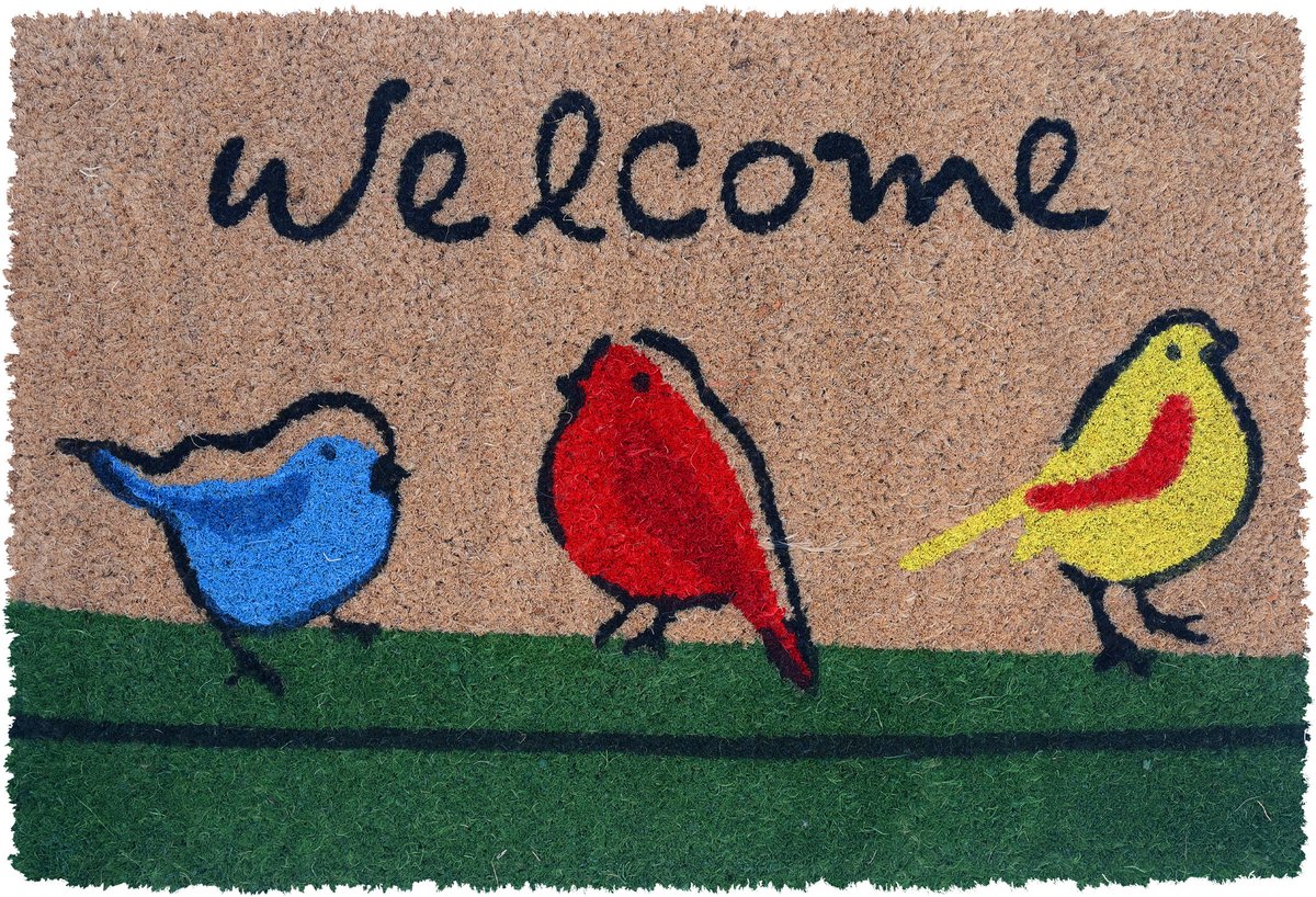 Deurmat kokos - vogeltjes - 60 x 40 cm - antislip
