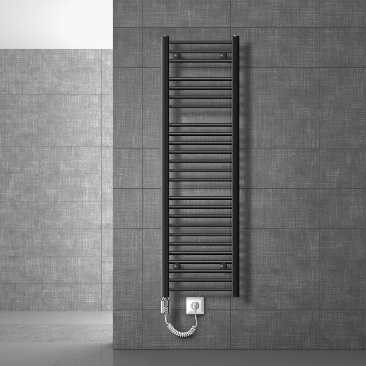 Badkamerradiator Elektrisch met verwarmingselement 900W 400x1500 mm antraciet recht met zijaansluiting