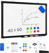ACAZA Whiteboard - Magnetisch - 40 x 60 cm - Magneetbord - Weekplanner - Inclusief 8 Magneten, 4 Stiften, Wisser en Pennenbakje - Whiteboard Stiften - Weekplanner Whiteboard - Maandplanner - Magneten Whiteboard - Memobord