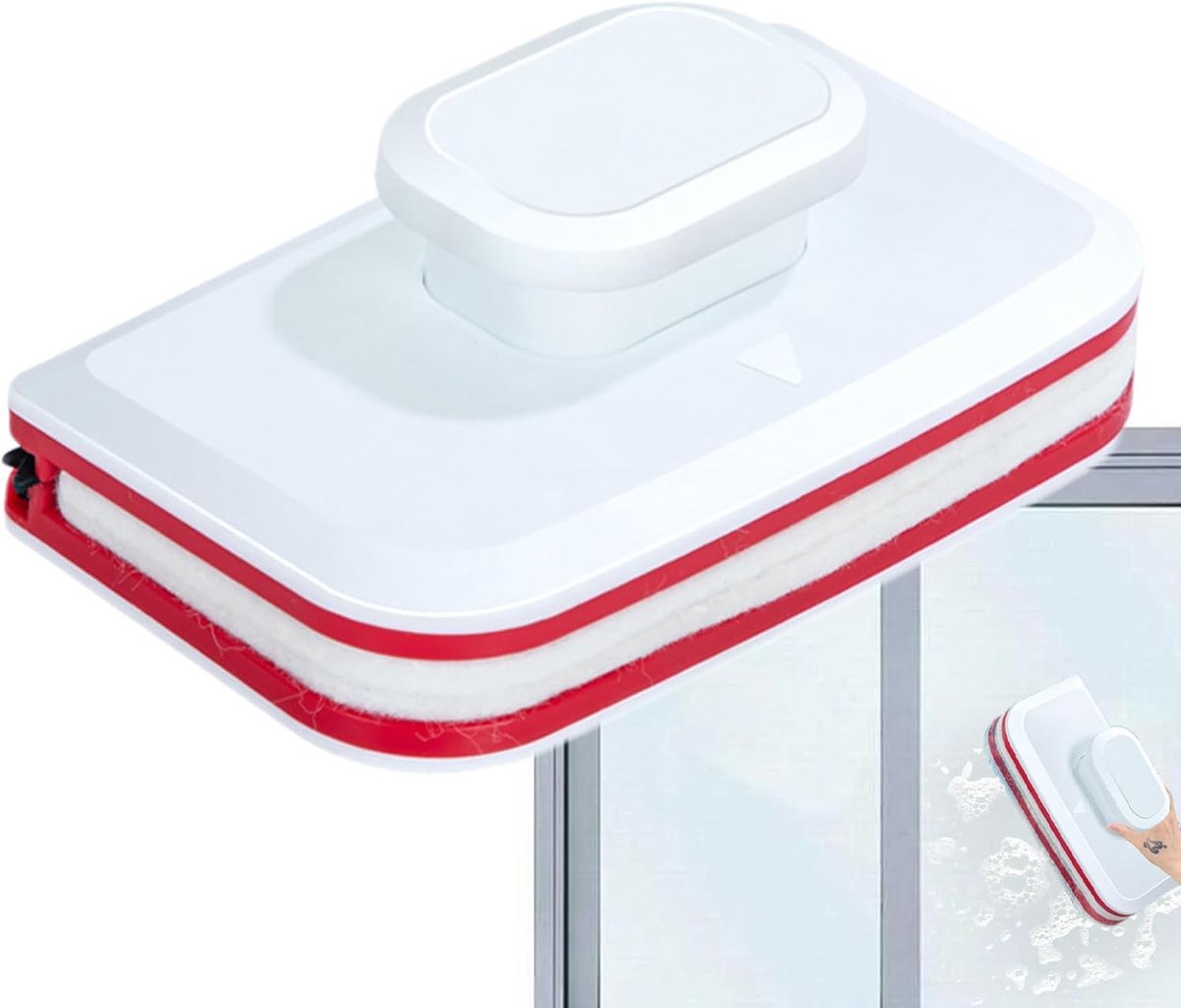 Magnetische raamreiniger, rechthoekige dubbelzijdige glasborstel, magnetische glasreinigingsgereedschap met brede handgreep, efficiënt ruitenwasapparaat voor thuis, kantoor, appartement, balcony，Geschikt voor 3-8 mm
