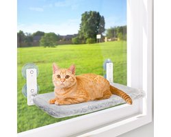 Panier pour chat sans fil pour fenêtre - Hamac avec sangles de fixation - Cadre métallique robuste et toit double face - Lit pliable pour chats d'intérieur - Avec 4 ventouses - Gris