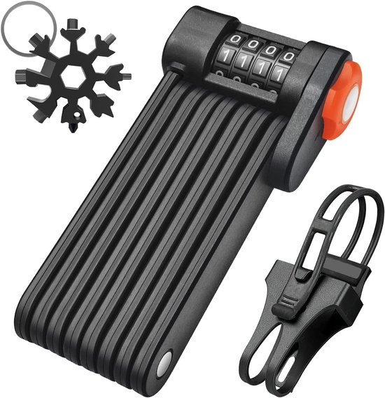 Vouwbaar fietsslot - 8 scharnieren - 85 cm lang met houder - Draagbaar Opvouwbaar Slot - Anti-Knip en Anti-Wrik Aluminium Cijferslot