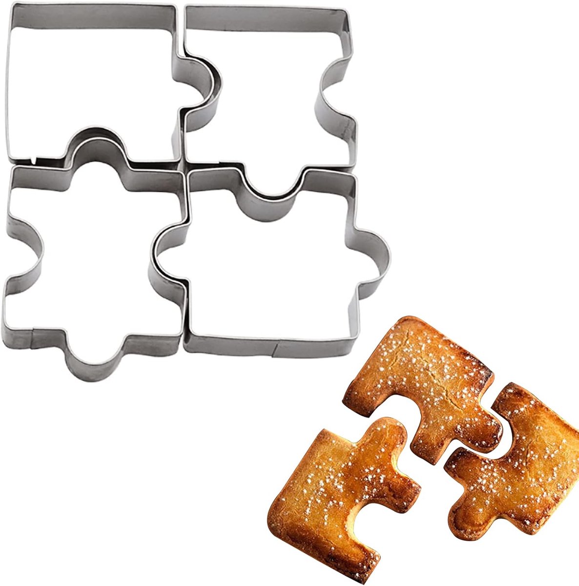Set van 4 koekjesvormpjes in de vorm van een puzzel, voor koekjes en fondants