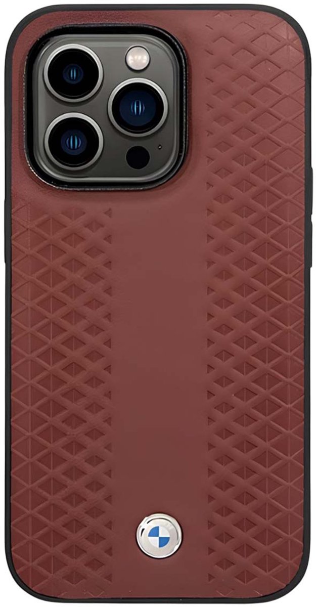 BMW Leather Diamond Pattern Back Case - Geschikt voor Apple iPhone 14 Pro (6.1") - Rood