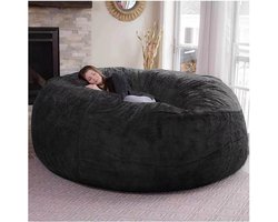 Zachte en Fluffy Bean Bag Stoel voor Volwassenen - Grote Ronde Zitzak zonder Vulling, Ideaal als Lazy Sofa Bed, Zwart, 5.5ft