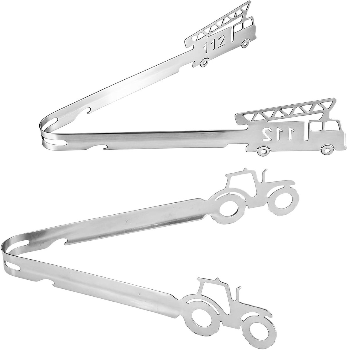 Roestvrijstalen Grilltangen met Vuur Tractor Motief, Vaatwasmachinebestendig BBQ Gereedschap, Perfect Cadeau voor Boeren en Grillliefhebbers