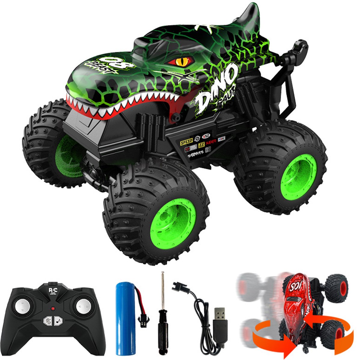 Bestuurbare Auto Kind - RC Stunt Auto 360° Draaibaar - 20 km/u - 1:20 - Met Licht en Geluid - 2.4GHz -groen
