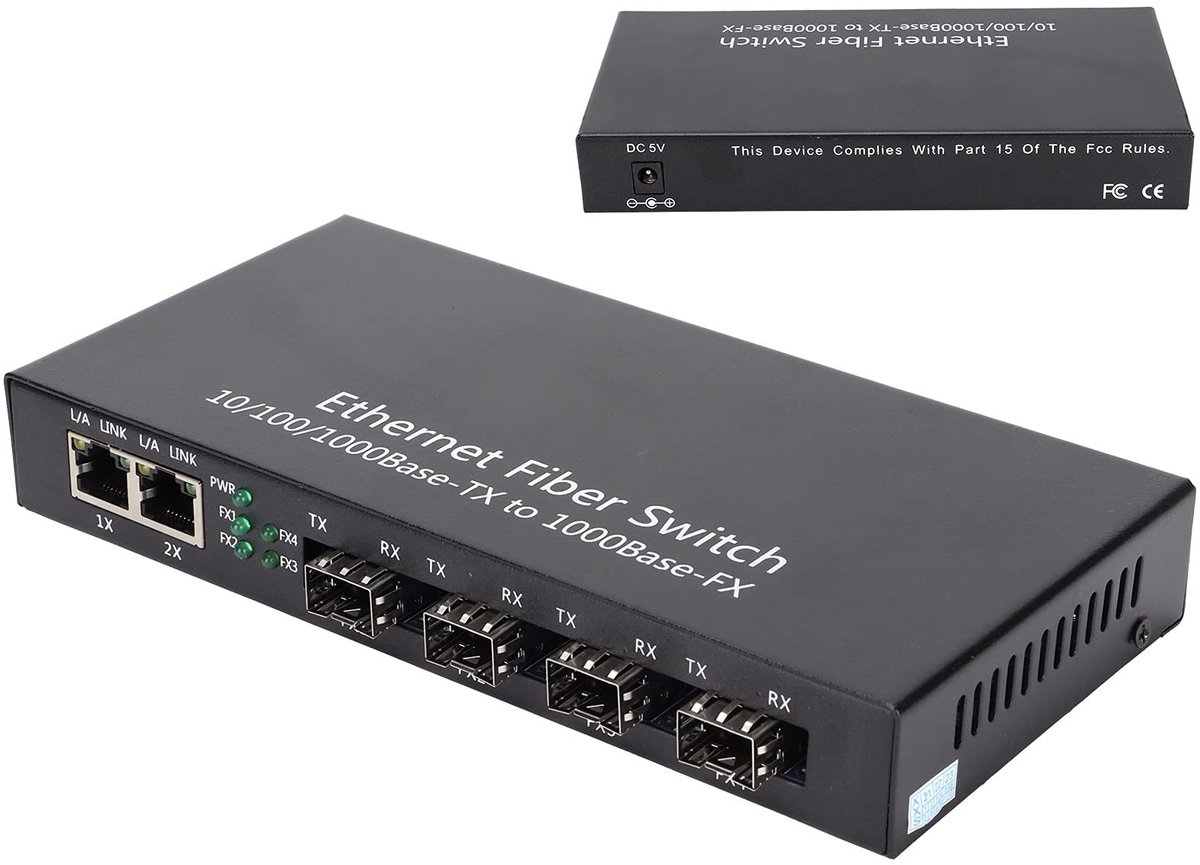 Glasvezel Switch - Ethernet Converter - Netwerk Uitbreiding - 1000M Gigabit Snelheid - 4 Glasvezel 2 Poorten