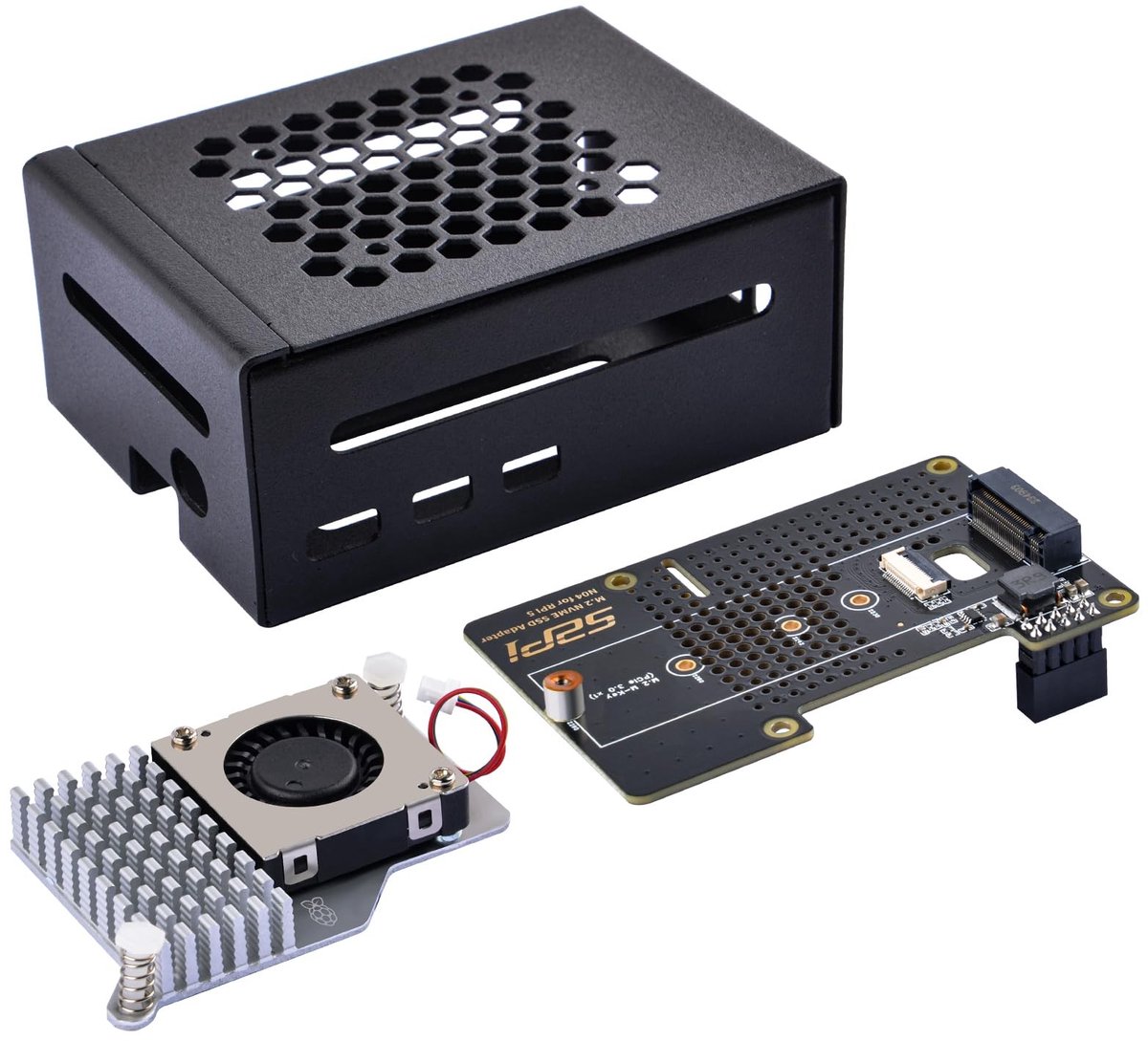 OmGoods - Dailygoody - Metalen Behuizing - M.2 NVMe SSD PCIe Randkaart - Inclusief Actieve Koeler - Ondersteuning voor Raspberry Pi 5 - Geschikt voor SS...