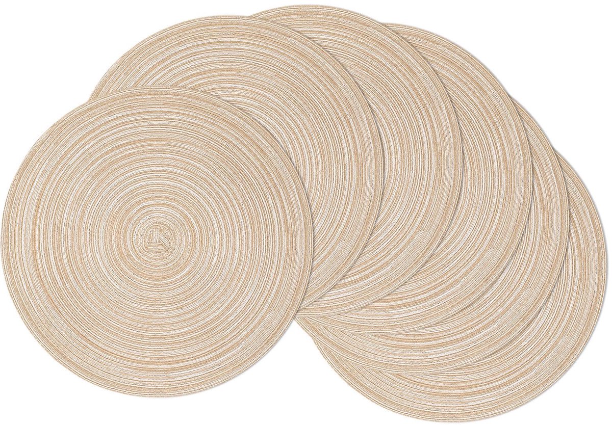 carmdering - Ronde Placemats - Tafelkleedjes - Eetkamer Onderleggers - Hittebestendig Ontwerp - Geluidsdempende Bescherming - 40% Katoen 60% Polyester - Vlechtstructuur - Veelzijdige Stijl Voor Elke Tafel - 6 Stuks
