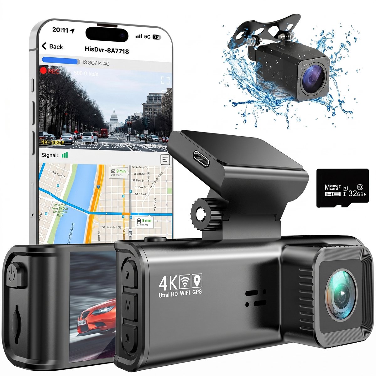 Dashcam Voor Auto - Ultra 4K- Voor en Achter Camera - Wifi & GPS - 10 Inch met App - ADAS - Dashcams - Nachtzicht - - Sony Sensor - Met Parkeerbewaking - Incl. 128GB SD-Kaart