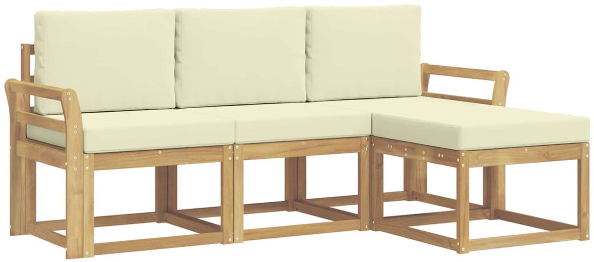 vidaXL Buiten - bank - set - 4 - st - Wit - en - crèmekleurig - 194 - x - 122.5 - x - 73 - cm Wit en crème