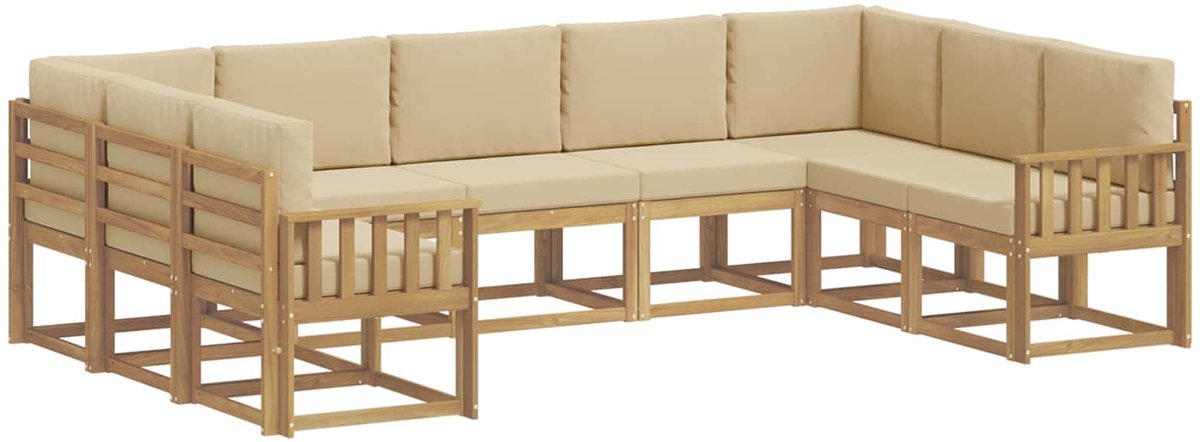 vidaXL Buiten - bank - set - 9 - st - 9-zits - Wit - en - Beige Wit en Beige