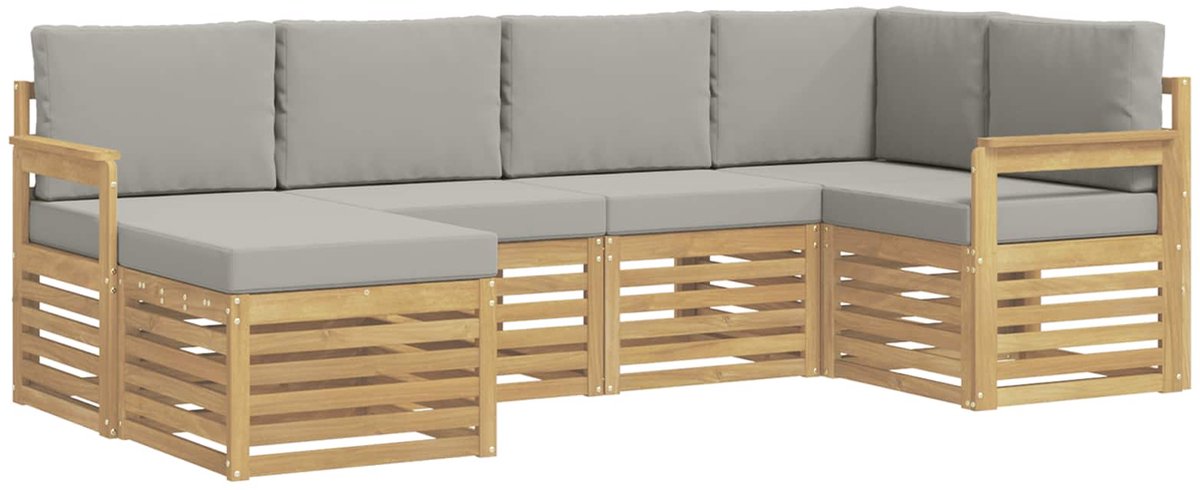 vidaXL Buiten - bank - set - 6 - st - 5-zits - Wit - en - Lichtgrijs - Polyester Wit en Lichtgrijs