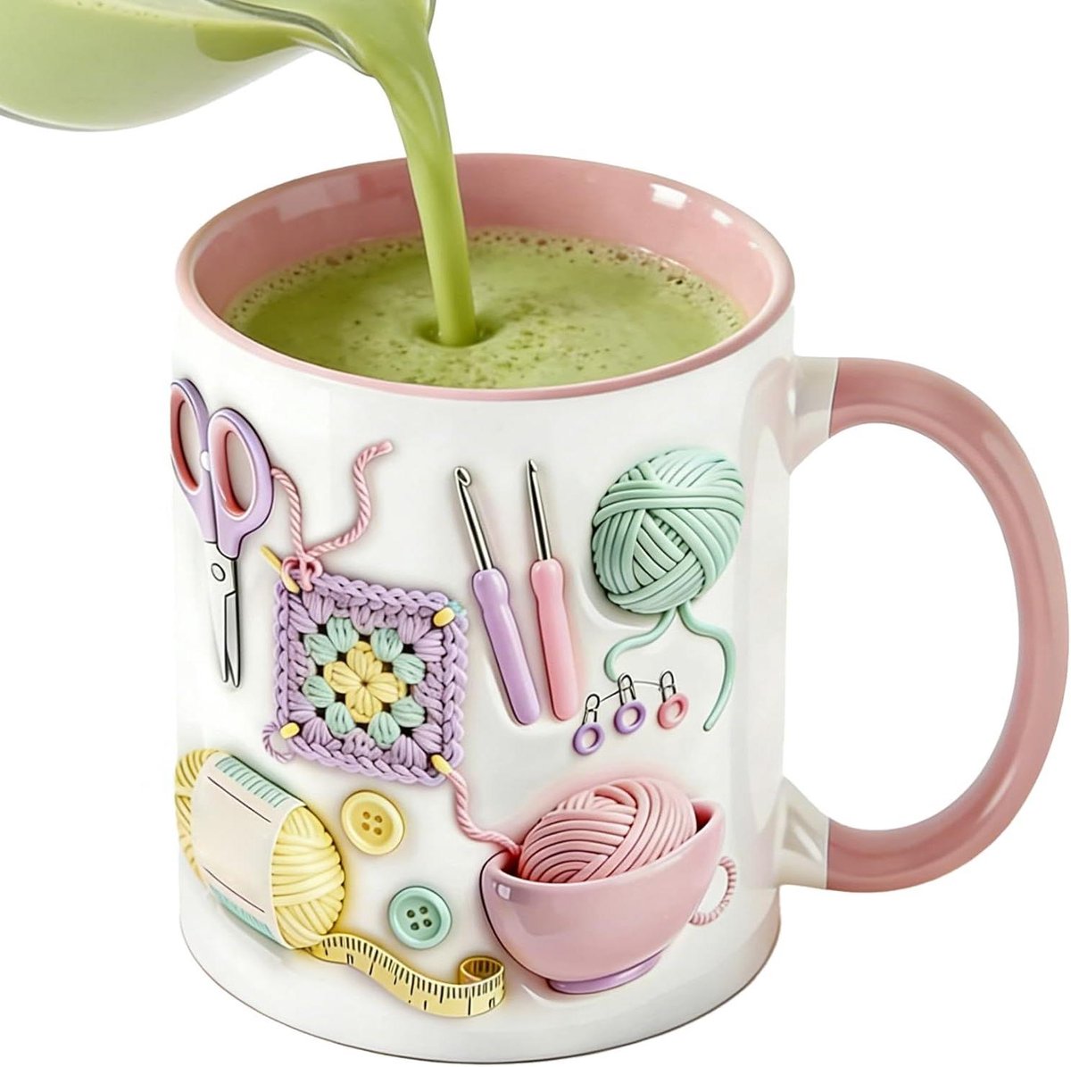 Keramische Mok - Theebeker Koffiemok - Drinken Thuis - Gehaakt Patroon - 330 ml - Multicolor
