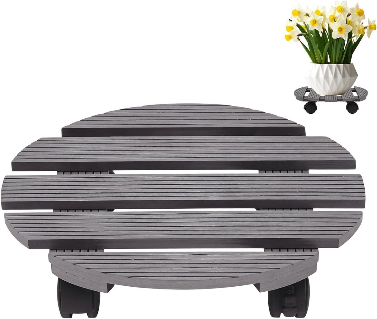 Plantenroller met wielen - Bloemenwagen plantenstandaard - Planten verplaatsen - Waterdichte composiet bodem - 35 x 35 x 10 cm