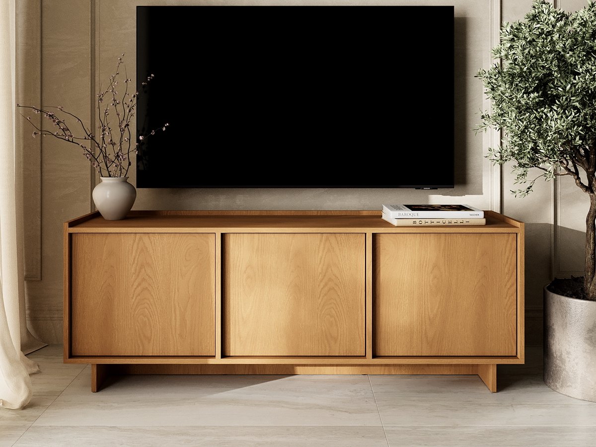 GrainGold – TV-Meubel Azumi – Karamel eiken - Met Deuren - Modern Scandinavisch Design - 147 cm