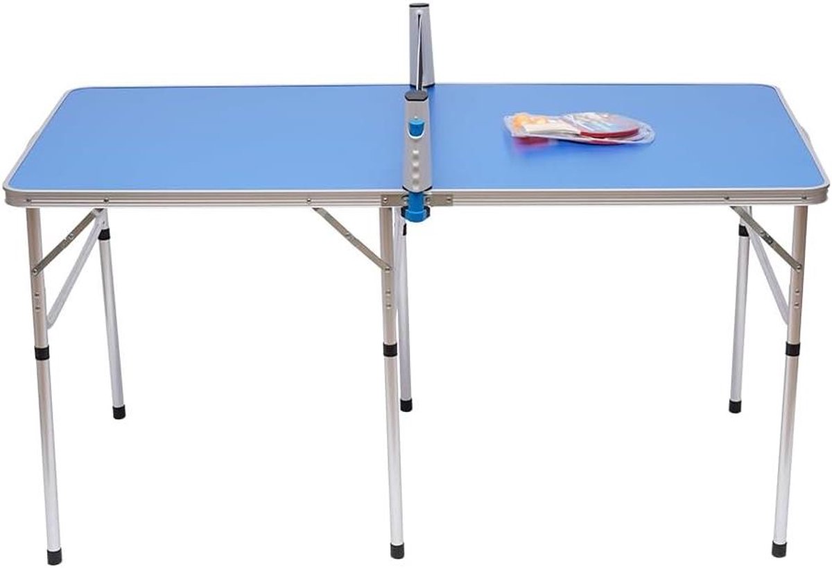 Tafeltennistafel Inklapbaar - Pingpongtafel Outdoor - Sport en Spel - Weerbestendig Aluminium Frame - 150 x 75 cm - Blauw Zilver