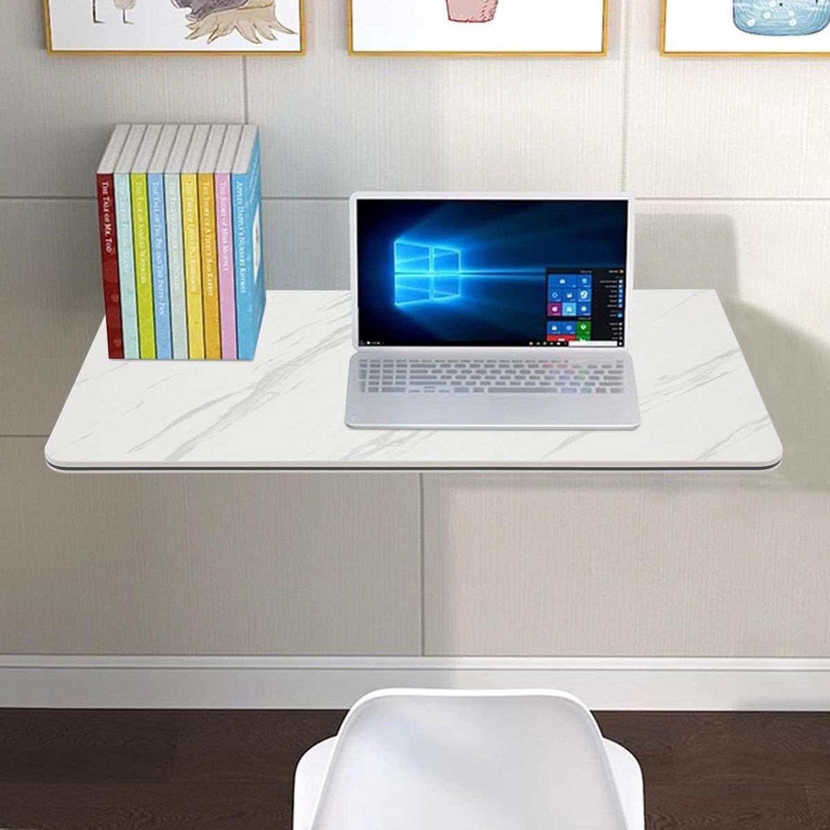 Wandbureau Klapbaar - Opklaptafel - Ruimte Besparen - Robuust MDF Metaal - 80 x 40 cm - Wit