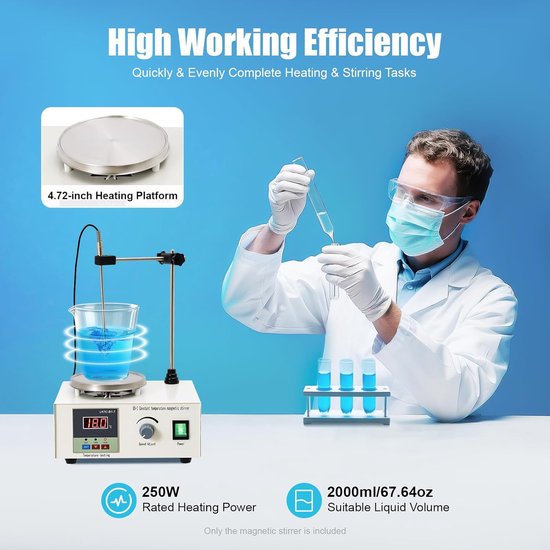 Magnetische Roerder - Lab Mixer - Vloeistoffen Mengen - Met Verwarmingsplaat - 2000 ml - Wit — afbeelding 5