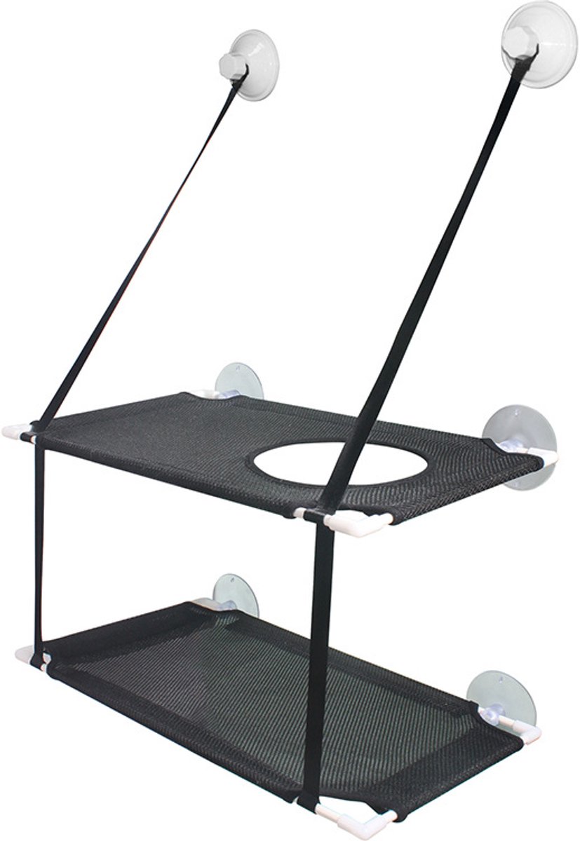 Kattenraamhangmat - kattenmand - geschikt voor gesloten gordijnen - Draagvermogen tot 22 kg - Metalen frame - Dubbellaagse constructie - Zachte kussens - Zonnestek en uitkijkplek voor katten