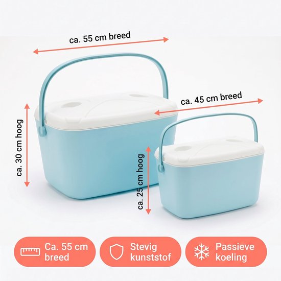 Lomera Koelbox Set van 2 - Draagbare Koelbox voor Camping - Strand - Picknick en Auto - Koelkist met Handvat - Coolbox - Koeltas - Frigobox - Koelbox Klein en Groot - Stapelbaar voor Outdoor en Reizen - Lichtblauw Wit van Lomera — afbeelding 3