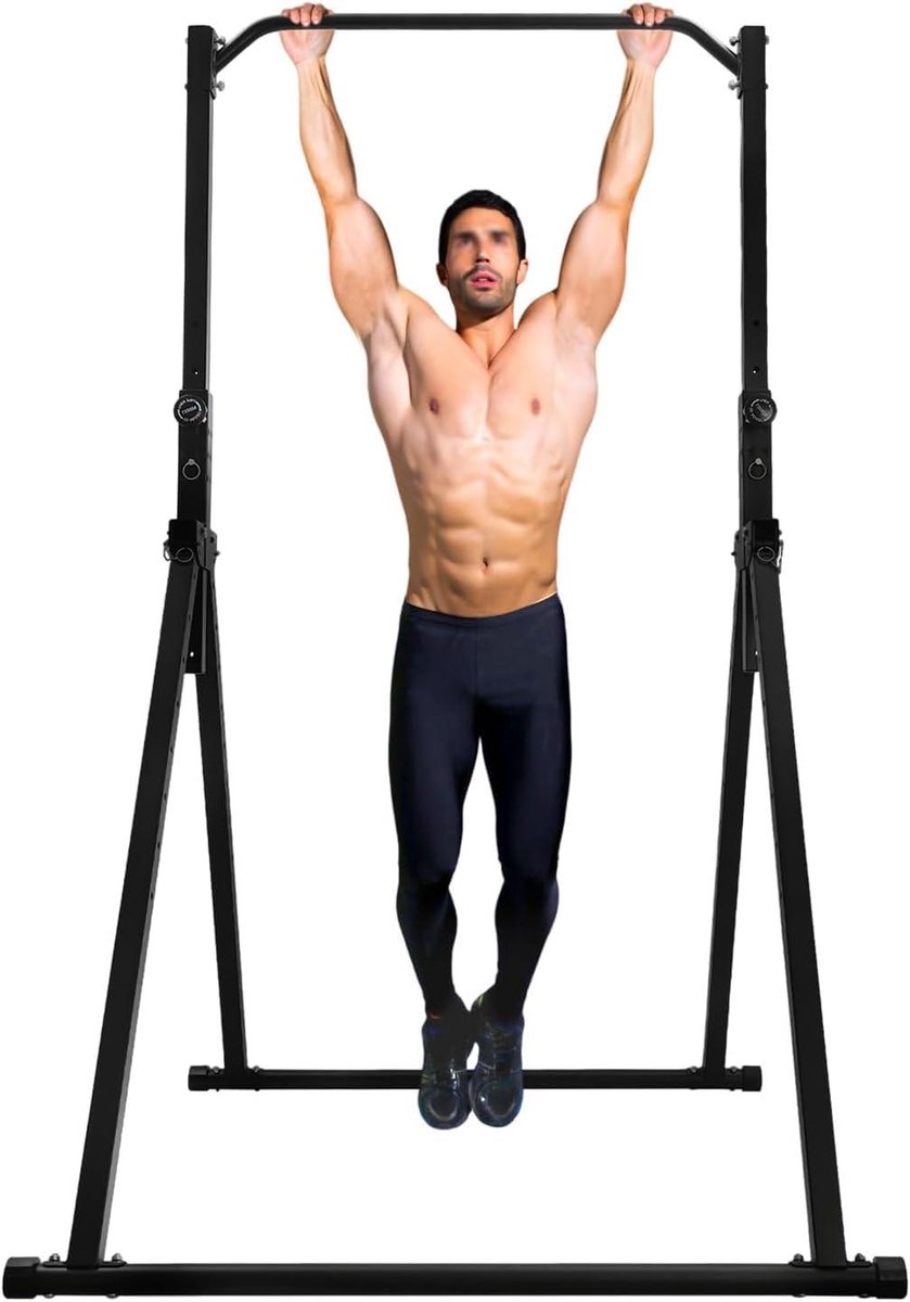 Opvouwbaar Power Tower - Krachtstation - Thuisfitness - In hoogte verstelbaar - 200 kg draagvermogen - Zwart