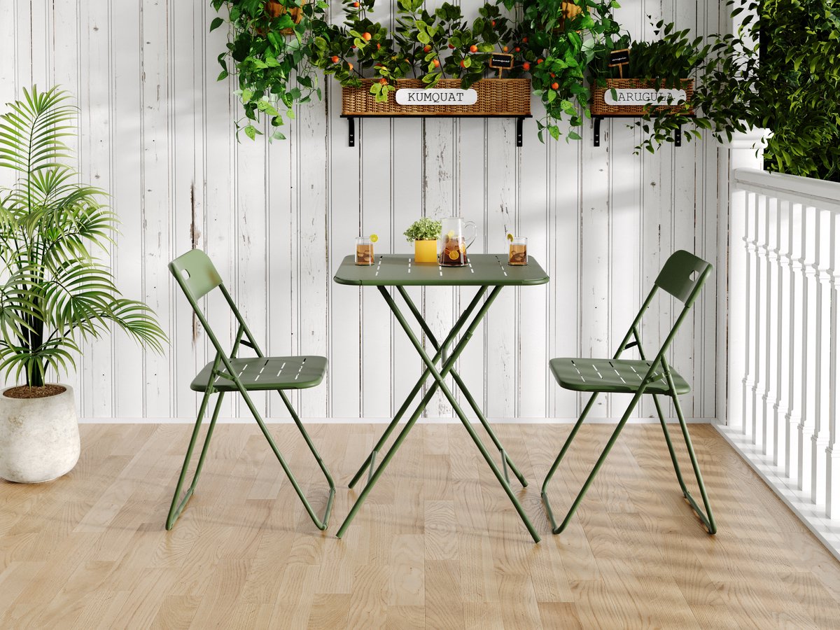 Zubaliya Bistro Set - 3-delig Groen - Klapbaar & Lichtgewicht - Weerbestendig