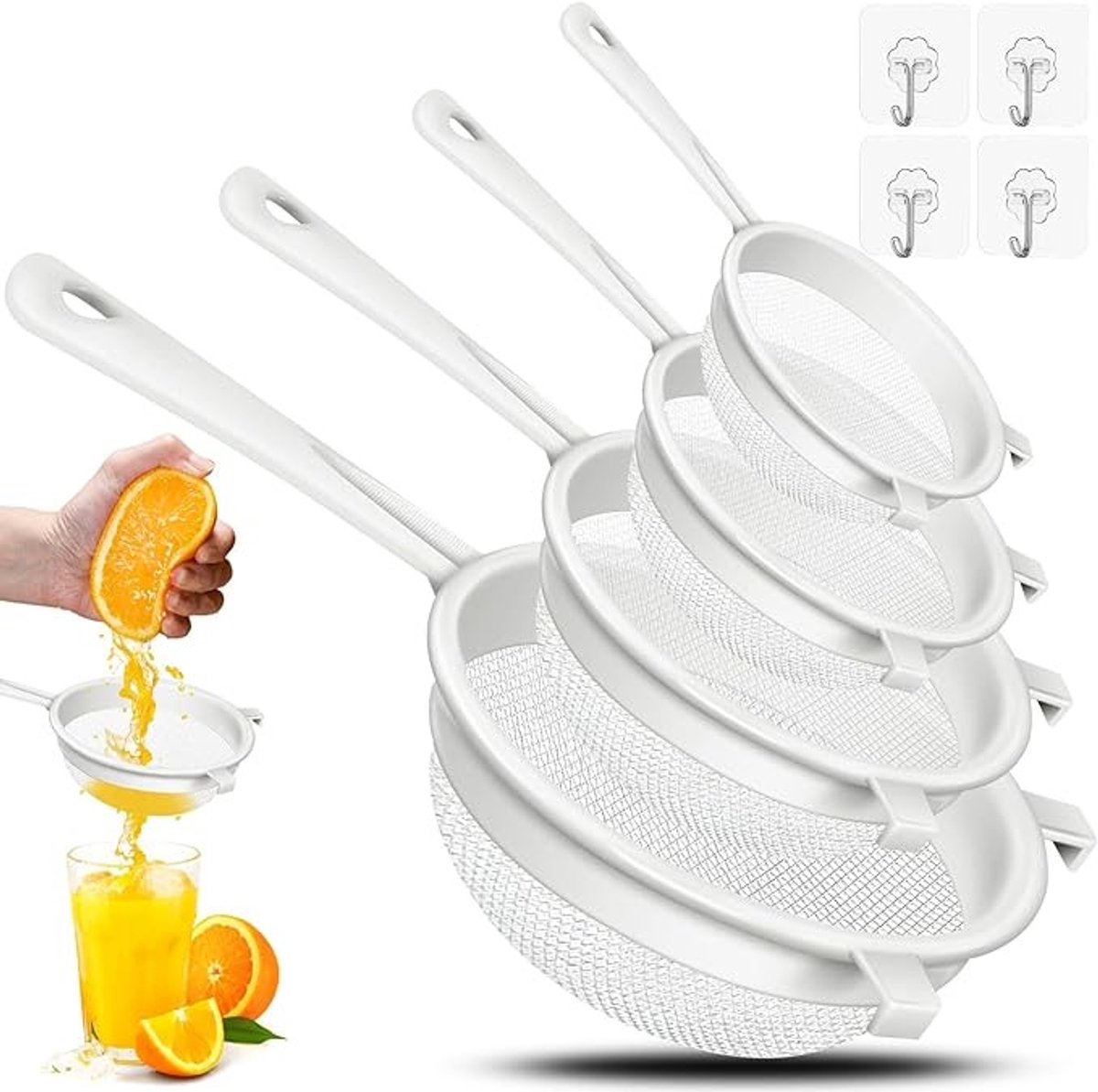 4-delige plastic zeefset met handvat voor groenten en fruit