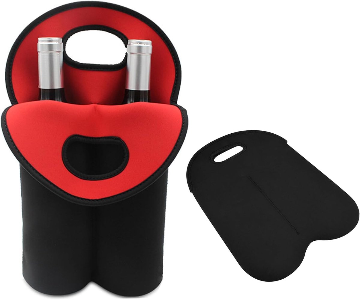 VHV - Wijnkoeler tas - Flessenkoeler - Wijn draagtas - Geïsoleerd - Neopreen - Voor wijnfles en champagnefles - Voor picknick en reizen - 2 items - Rood