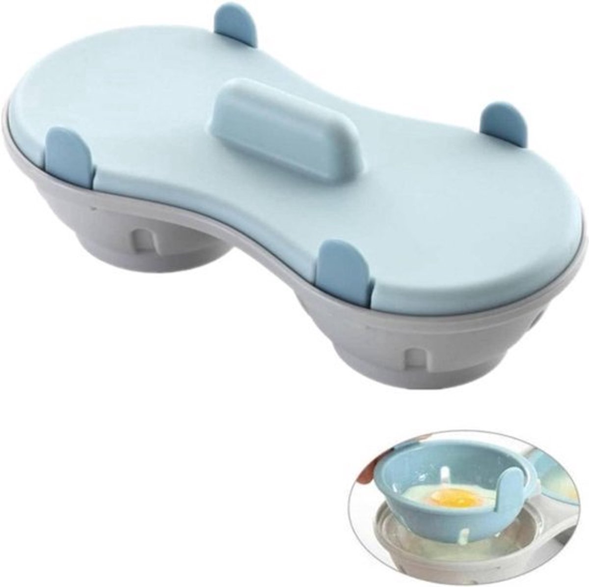 Eetbare Siliconen Magnetron Ei Stroper 2 Holtes - Dubbele Eierdopjes voor Gekookte Eieren (Blauw)
