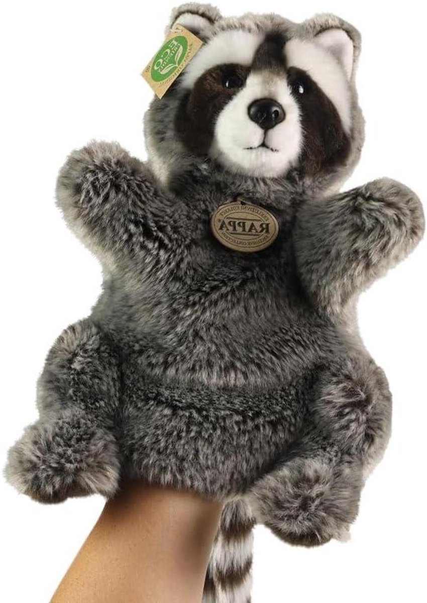 Wasbeer Handpop - Pluche Dier - Verhalen Vertellen - Eco-vriendelijk Materiaal - 28 cm - Bruin