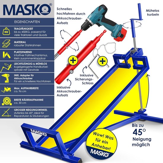 Gazontractorlift - Zitmaaier lift - Onderhoud en reparatie - Verstelbare hellingshoek - 450 kg capaciteit - Blauw — afbeelding 3