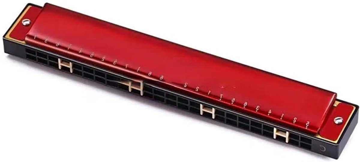 Mondharmonica - 24 Gaten Instrument - Muziek Maken - Polyfoon Geluid - 10 x 8 x 15 cm - Rood