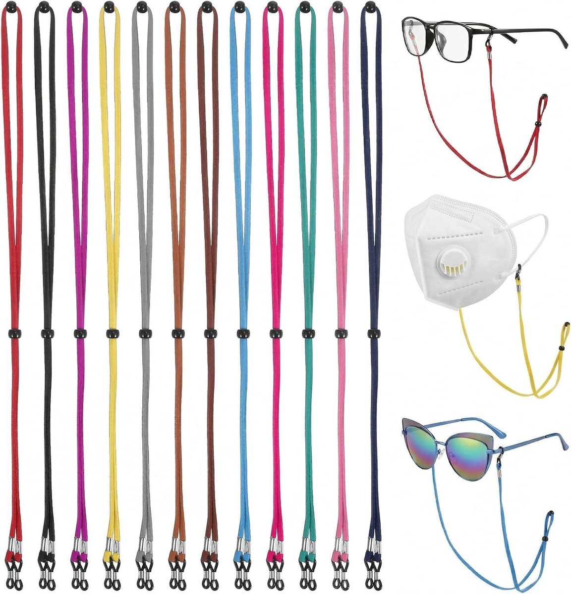Brillenhanger Lederlook - Brilkoord Set - Bril Veilig Dragen - Verstelbaar & Universeel - 12 Stuks - Multicolor