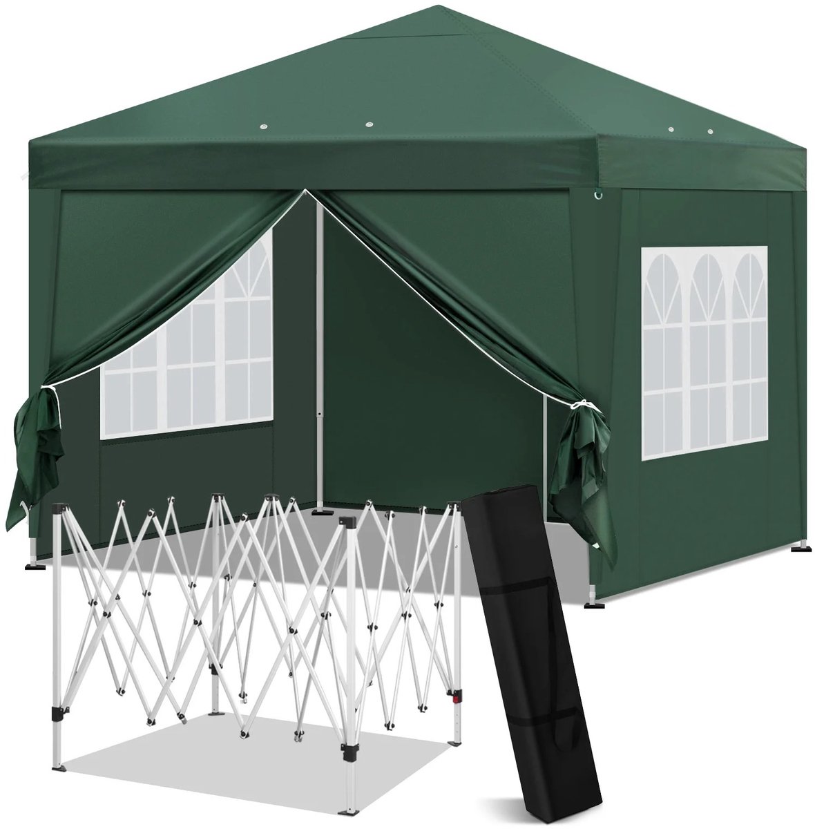 Lilac & Lily Partytent - Opvouwbaar - Pop-up Feesttent - 3x3m – Waterdicht - Met Zijwanden - Tuintent - Paviljoen - Donkergroen