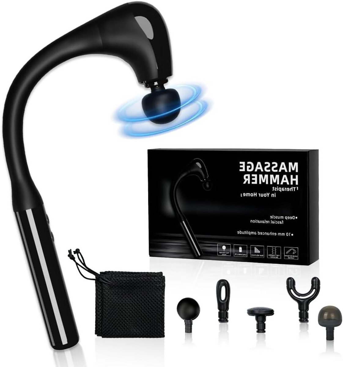 Massagepistool - Spierverlichter - Spierherstel - Verlengde Handgreep - 19 cm - Zwart