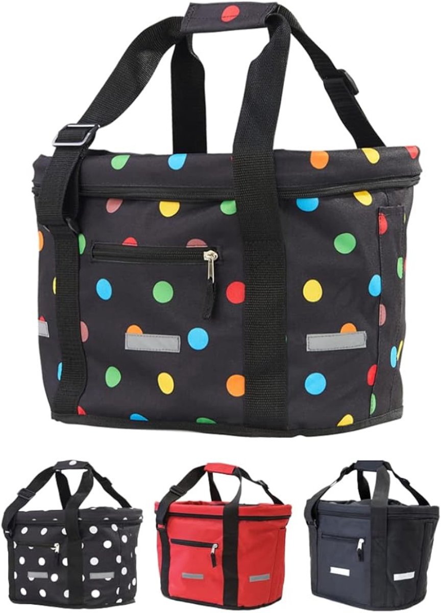 RWB® Hondenfietsmand - Fietsmand - Hondenfietskar - Zwart met veelkleurige stippen - 25cm x 26cm x 25cm