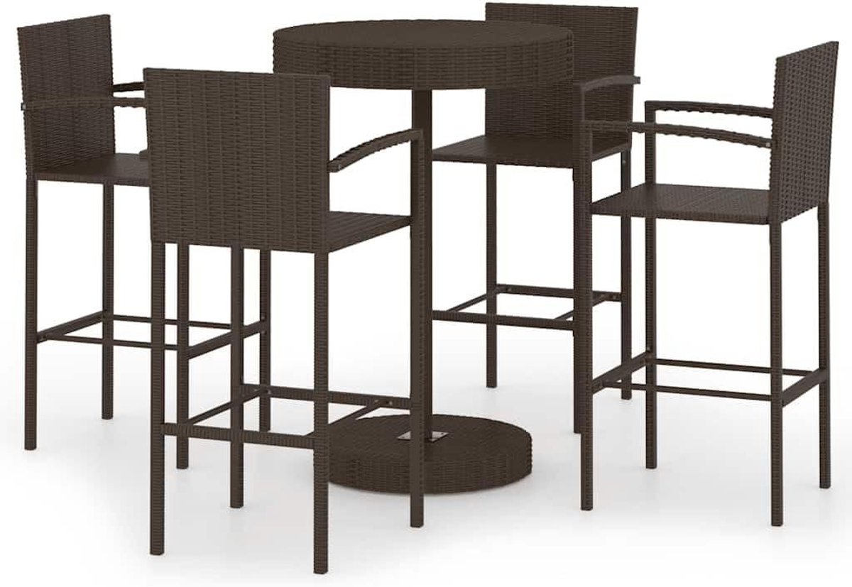 Tuinbarset 5-delig - Buitenmeubels - Gezellige uren - Weerbestendig rotan - 52 x 56 x 118 cm - Bruin
