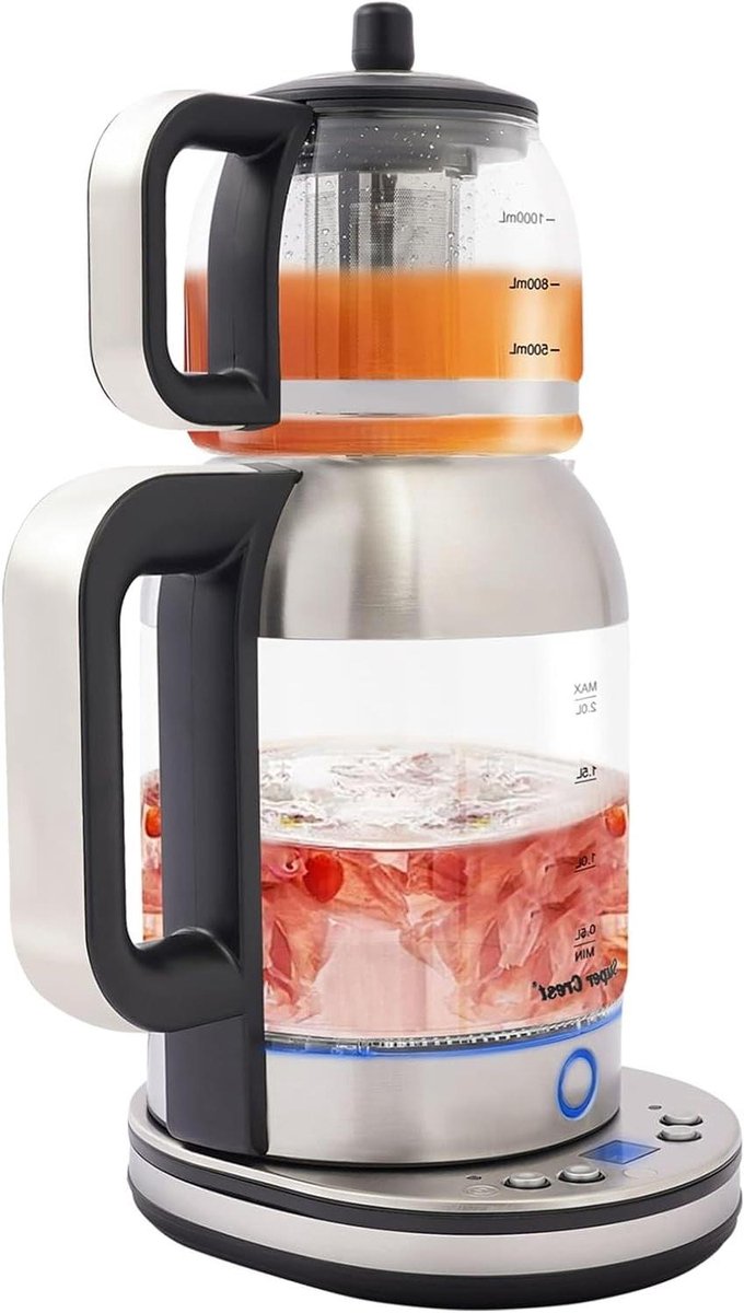 Elektrische Waterkoker - Theemaker Dubbel - Snel Warm Water - Instelbare Temperatuur - 2 Liter + 1 Liter - Zwart Zilver