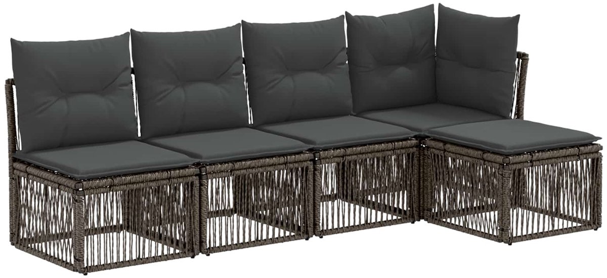 vidaXL - Tuinbank - Set - 5 - pcs - Grijs - poly - rattan