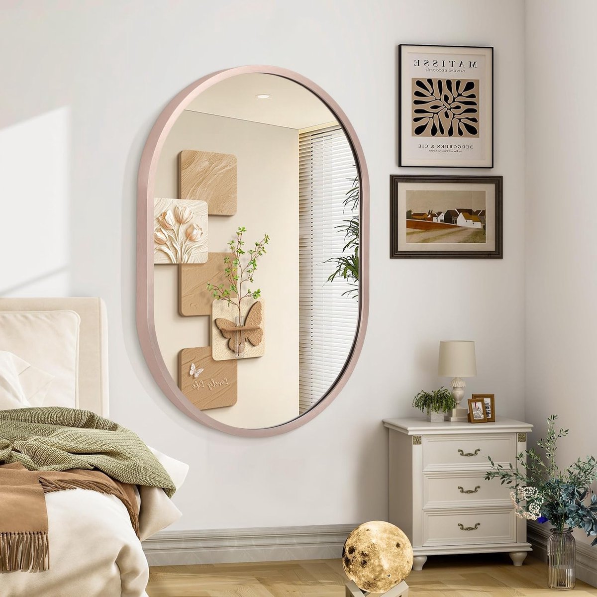 Metalen Ovale Wandspiegel 90×60cm - Ronde Hangspiegel voor Badkamer, Make-up en Woonkamer Decoratie, Aluminium Legering