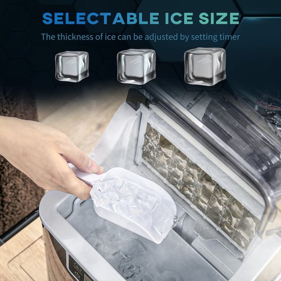 Emvae IJsblokjesmachine - Ijsblokjesmachine met Zelfreiniging - 24 Blokjes in 14-18 Minuten - 20 kg per Dag - Zwart — afbeelding 4
