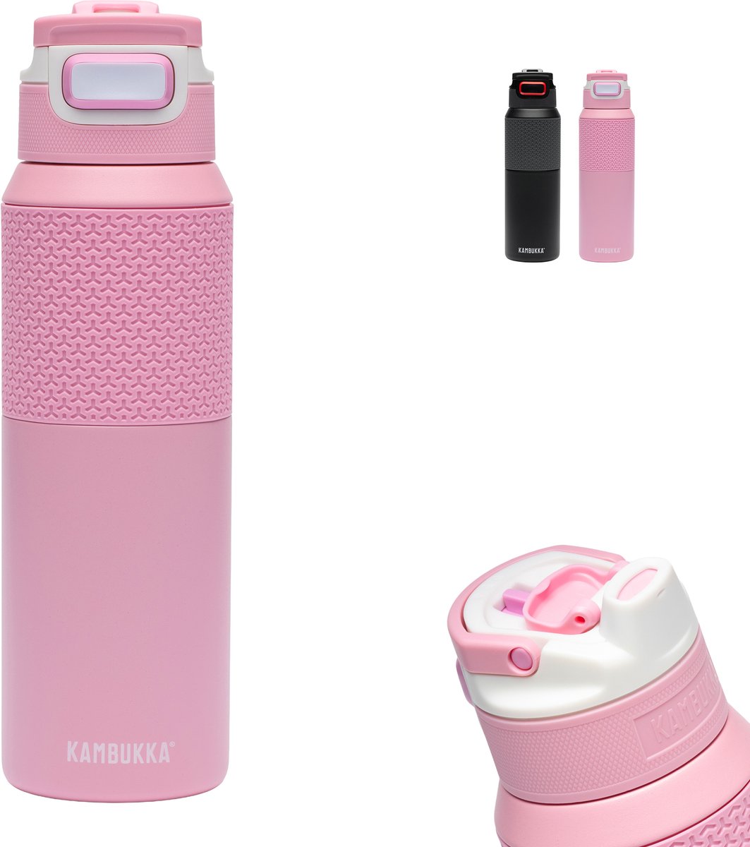 Kambukka Elton geïsoleerde waterfles 1L - Pink Ambition met 3-in-1 deksel en makkelijke reiniging drinkfles