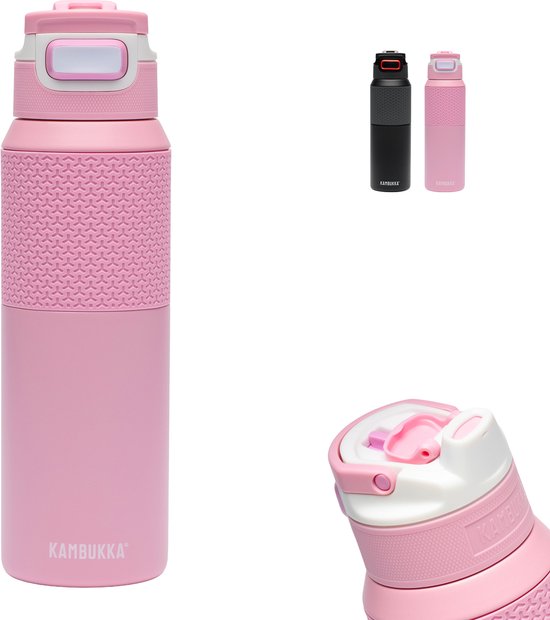 Gourde isotherme Kambukka Elton 1L - Ambition Pink avec couvercle 3 en 1 et gourde facile à nettoyer