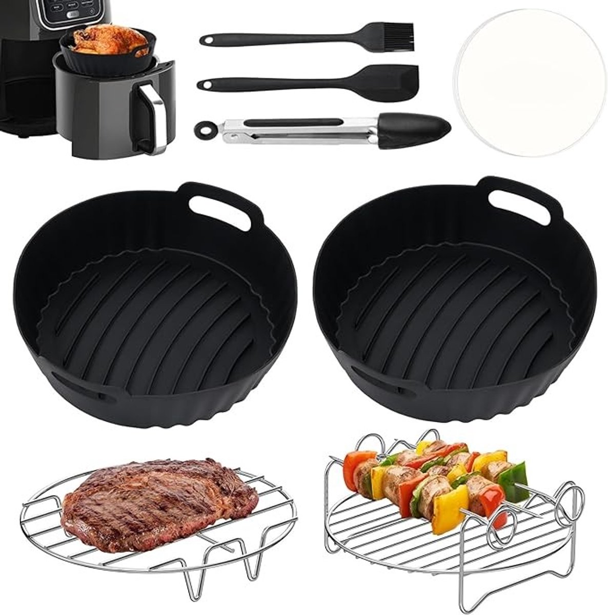 Ronde siliconen luchtfriteuse voeringen set van 8 airfryer accessoires