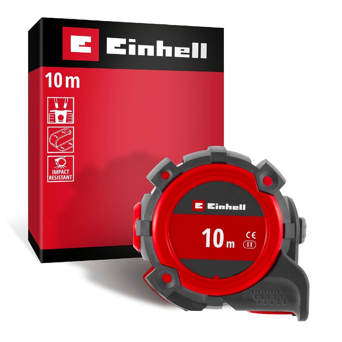 Einhell meetlint 10 m (Autolock, nylon coating, magnetische eindhaak, dubbelzijdige schaalverdeling, schokbestendige behuizing, veelzijdig gebruik)