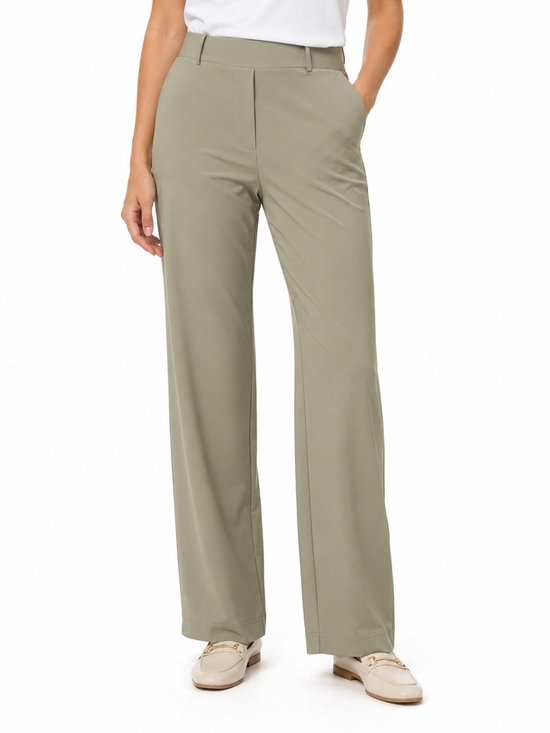 Groene wijde pantalon met hoge taille en steekzakken.