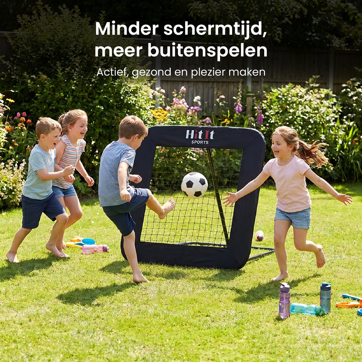 HitIt SPORTS® Rebounder Voetbal 100x100 cm – Sport Volleybal Korfbal Trampoline – Verstelbaar Trainingsmateriaal – Bouncer Inklapbaar – Voetbal spullen — afbeelding 6