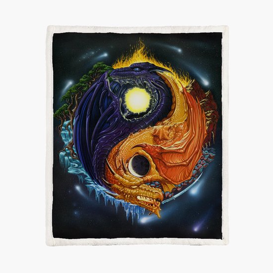 Draak Fleece Deken 150*200cm Yin Yang Dragon